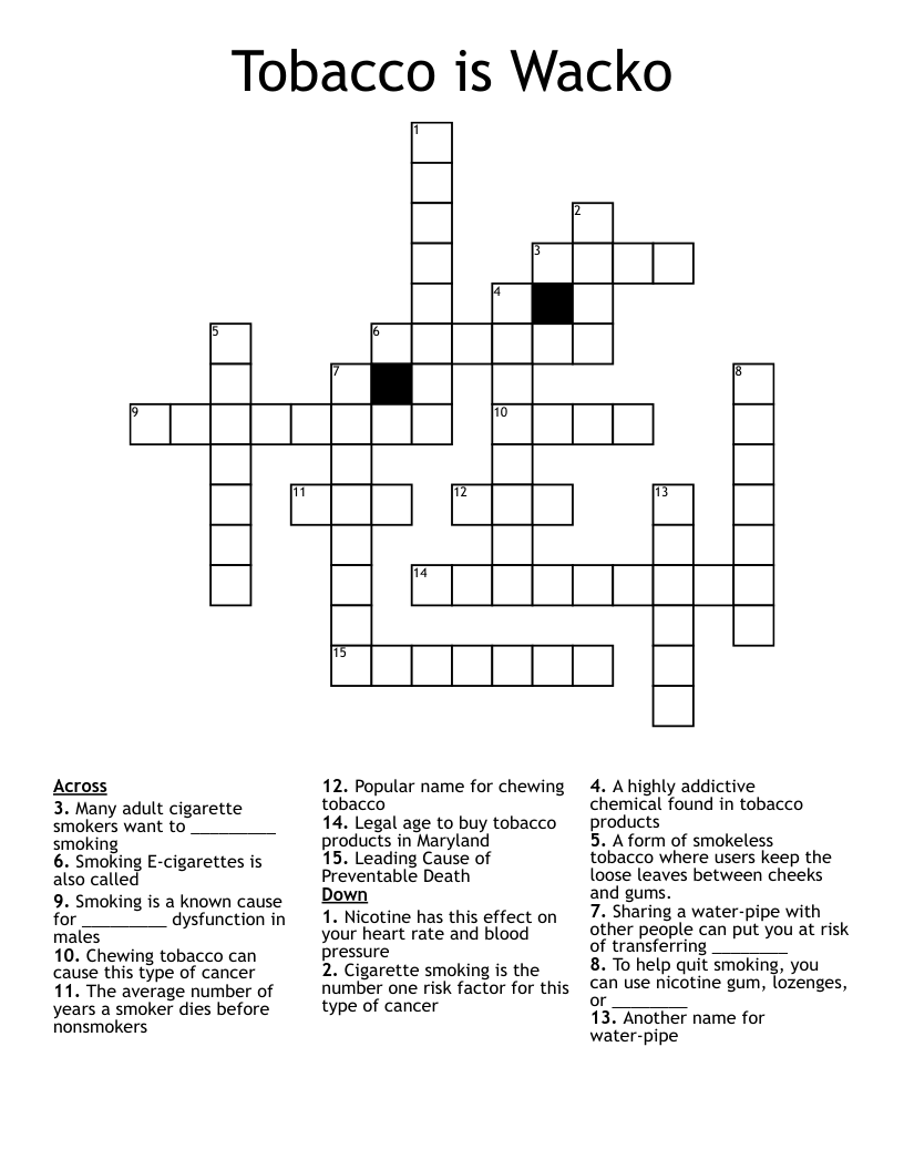 Tobacco is Wacko Crossword