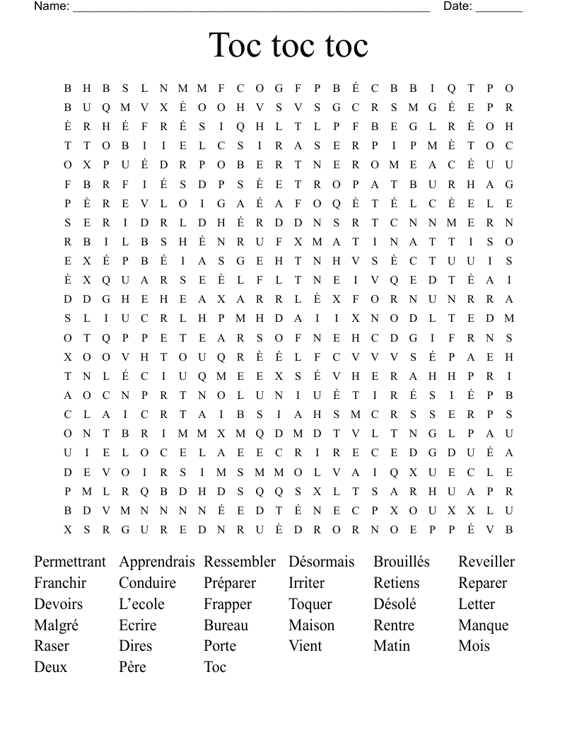 Toc toc toc Word Search