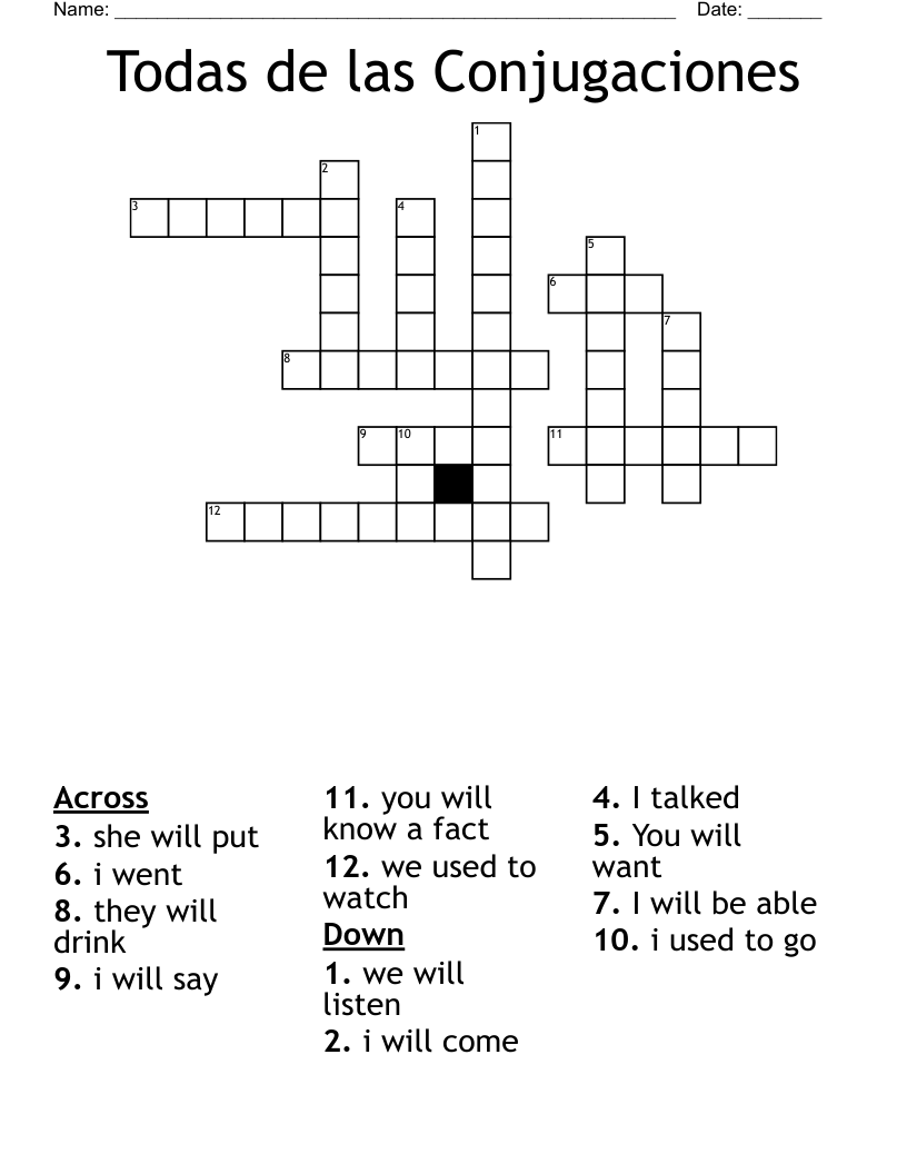Todas de las Conjugaciones Crossword