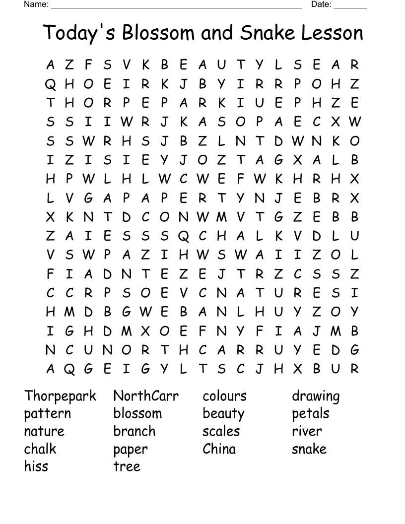 Today's Blossom and Snake Lesson Word Search