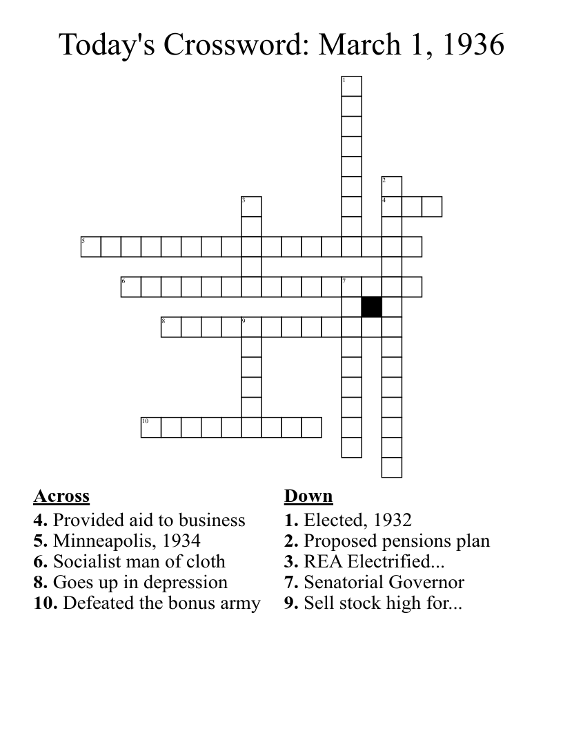 Today's Crossword: March 1, 1936