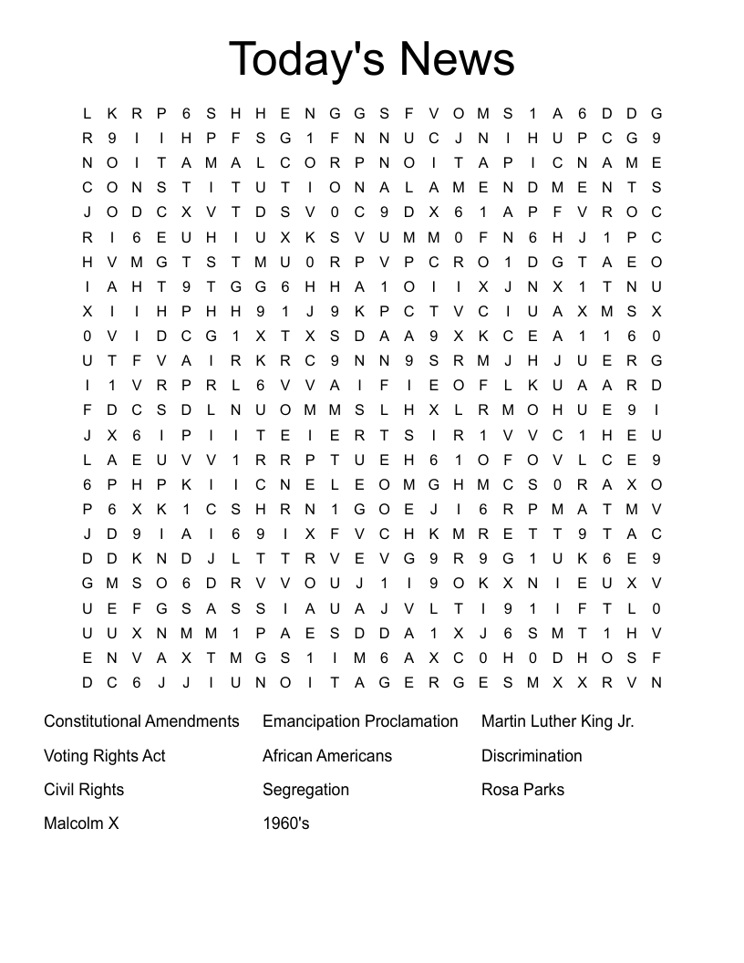 Today's News Word Search