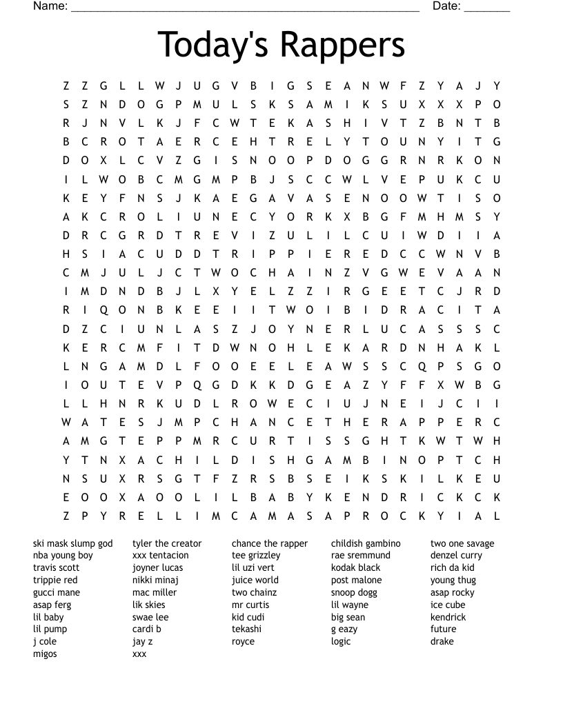 Today's Rappers  Word Search