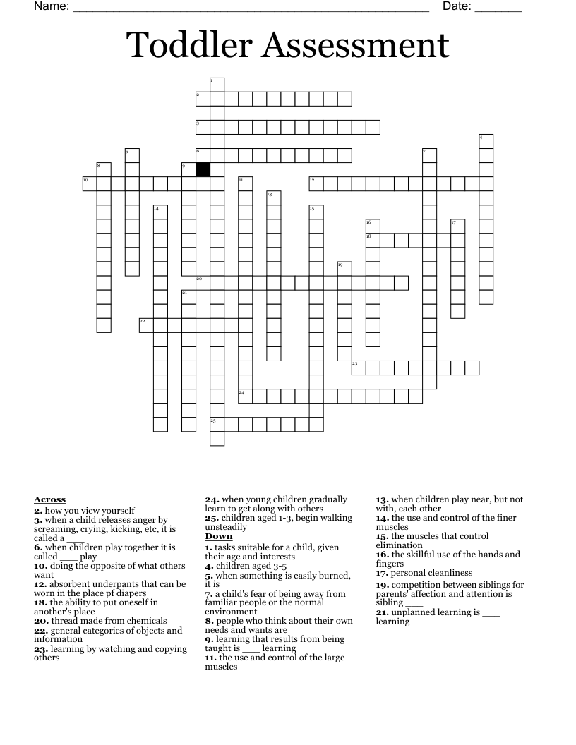 Toddler Assessment Crossword