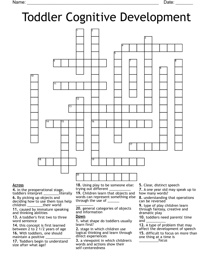 Toddler Cognitive Development Crossword