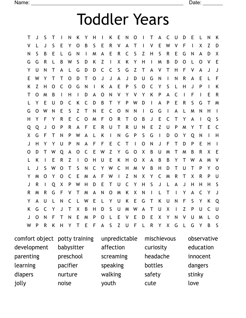 Toddler Years Word Search