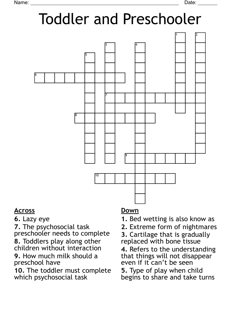Toddler and Preschooler Crossword