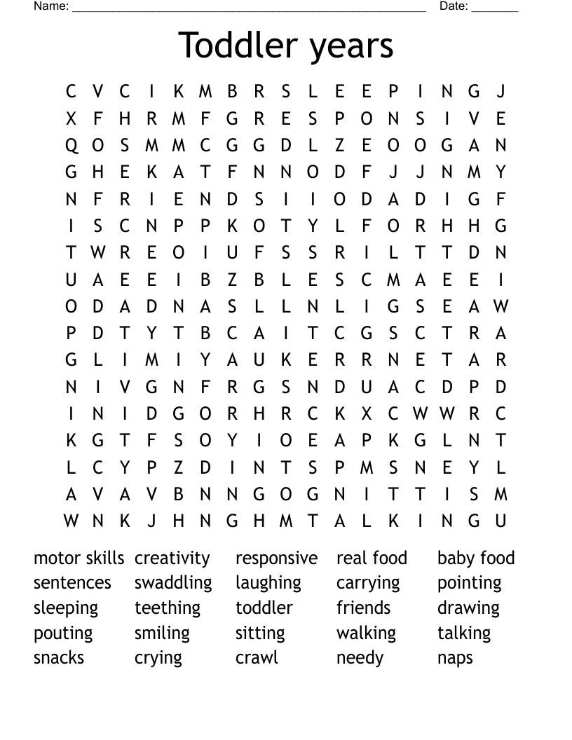 Toddler years Word Search