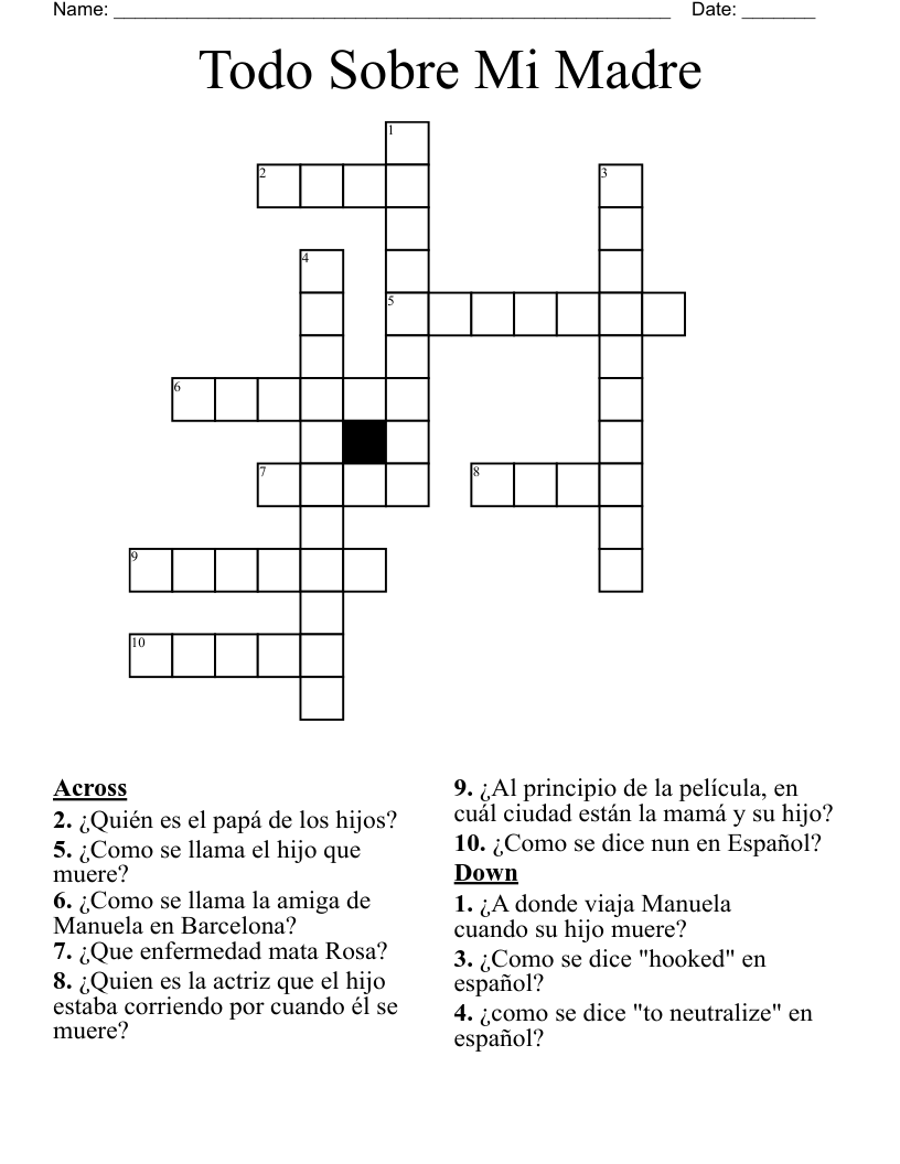 Todo Sobre Mi Madre Crossword