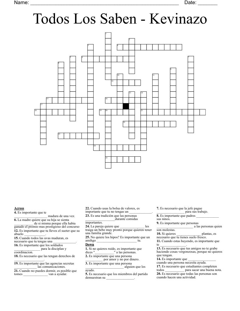 Todos Los Saben - Kevinazo Crossword
