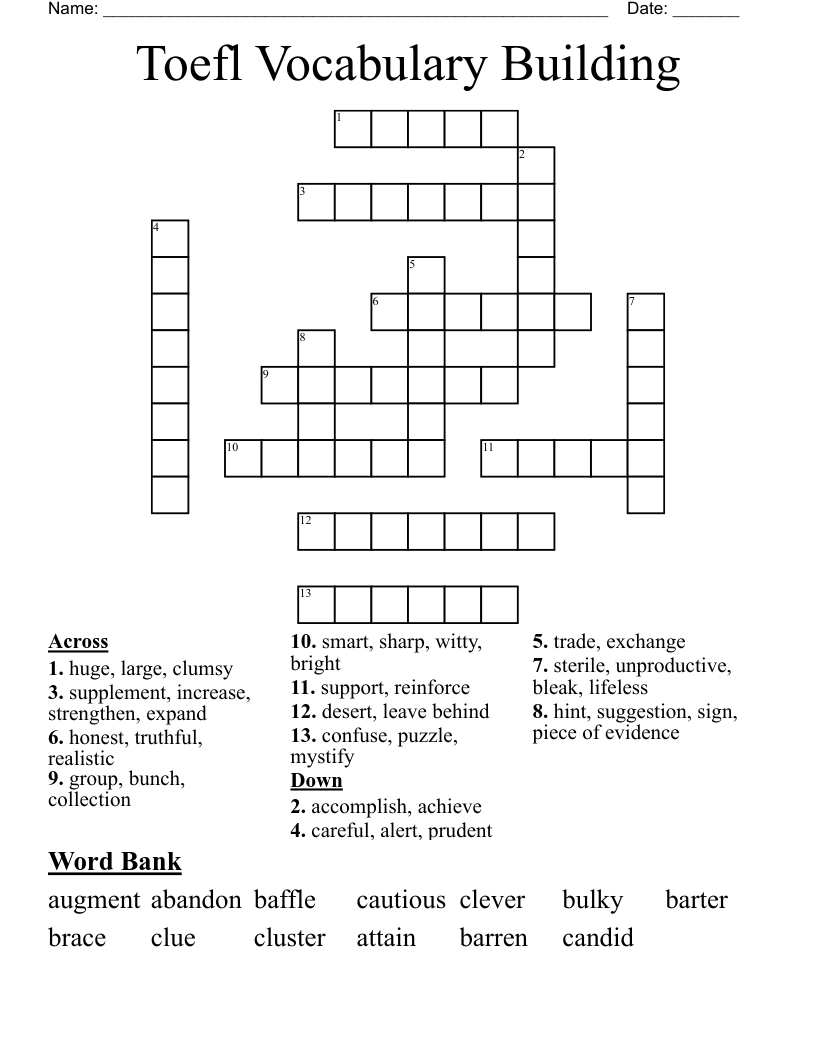 Toefl Vocabulary Building Crossword