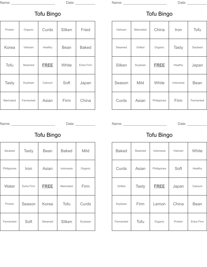 Tofu Bingo
