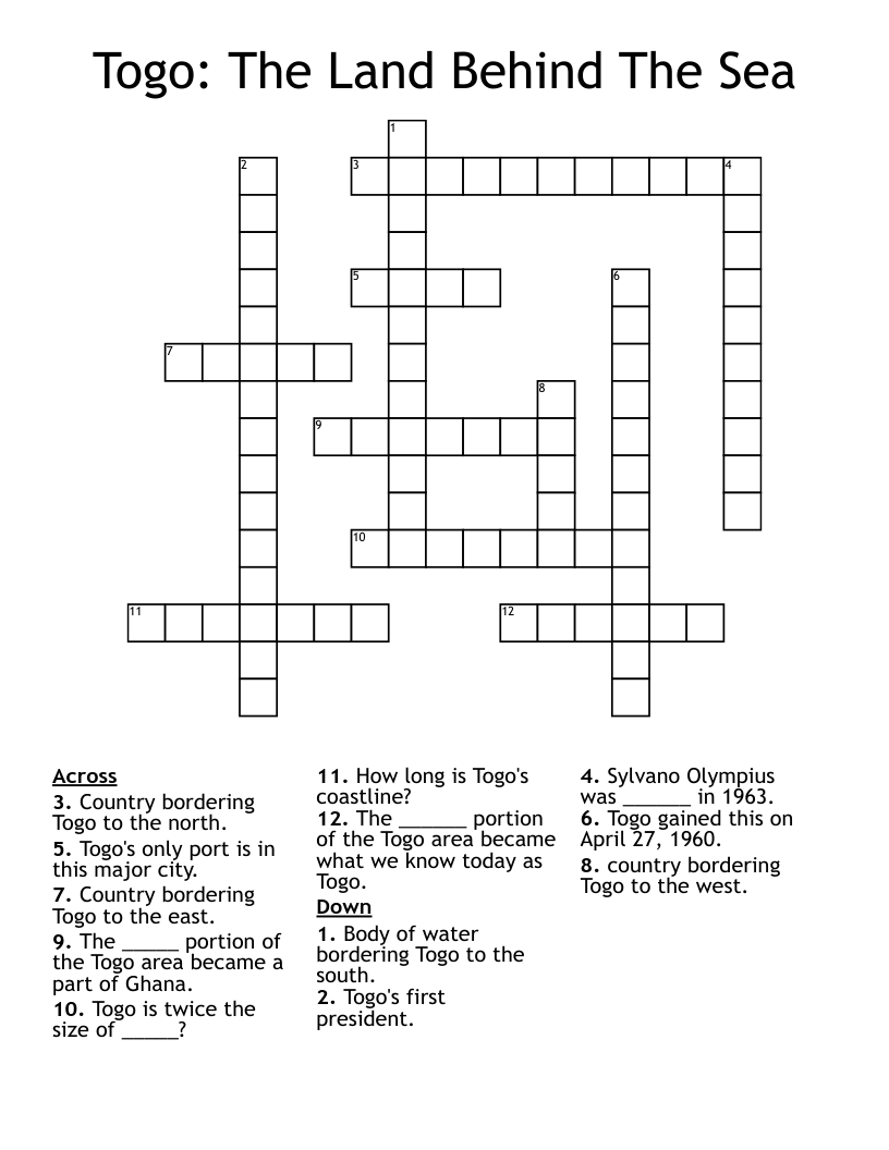 Togo: The Land Behind The Sea Crossword