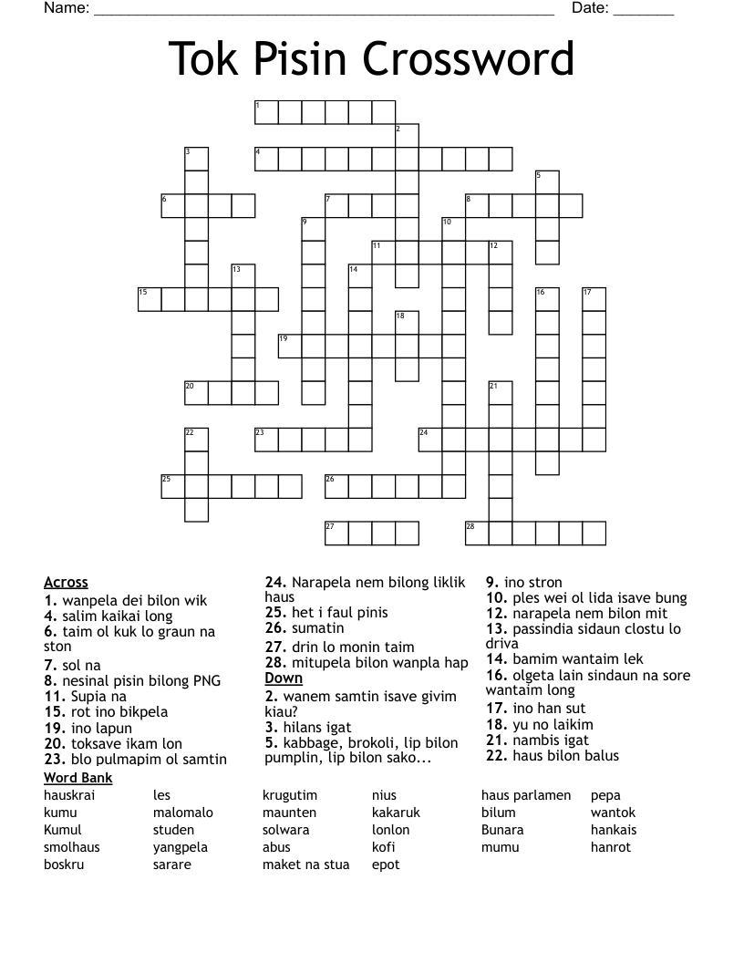Tok Pisin Crossword 