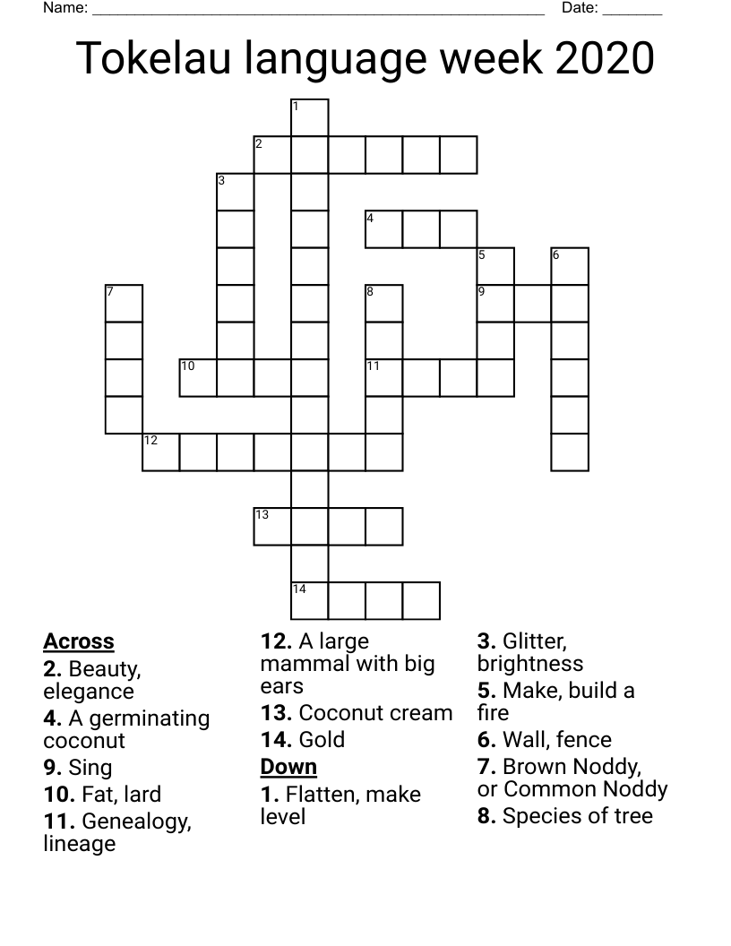 Tokelau language week 2020 Crossword