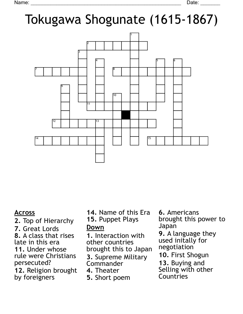 Tokugawa Shogunate (1615-1867) Crossword