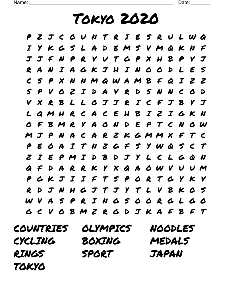 Tokyo 2020  Word Search