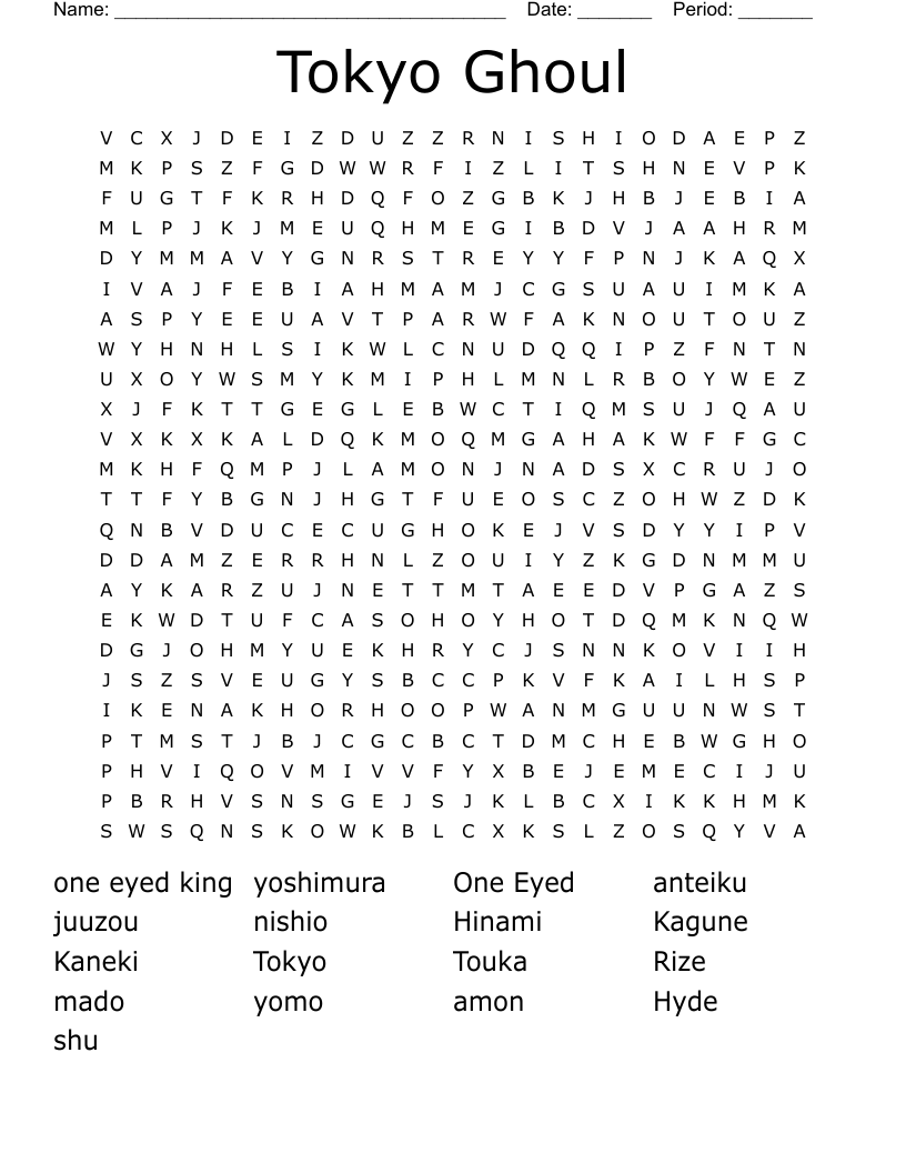 Tokyo Ghoul  Word Search