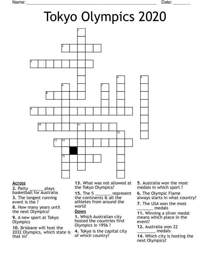 Tokyo Olympics 2020 Crossword