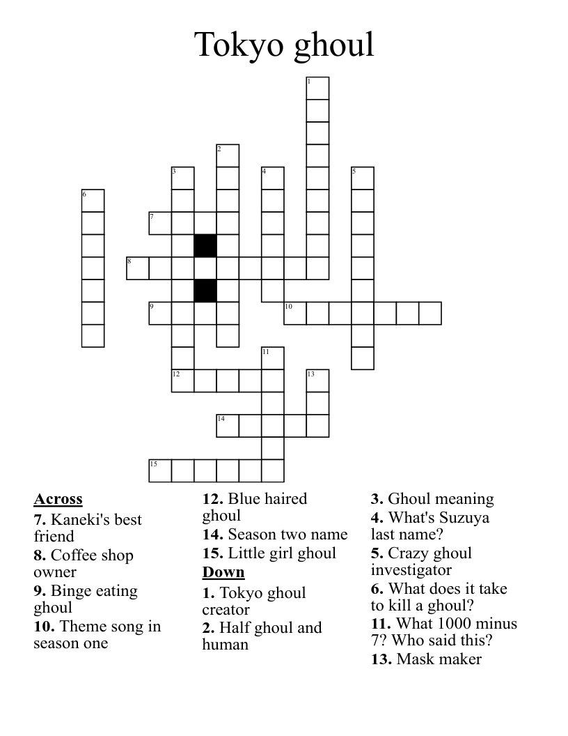 Tokyo ghoul Crossword
