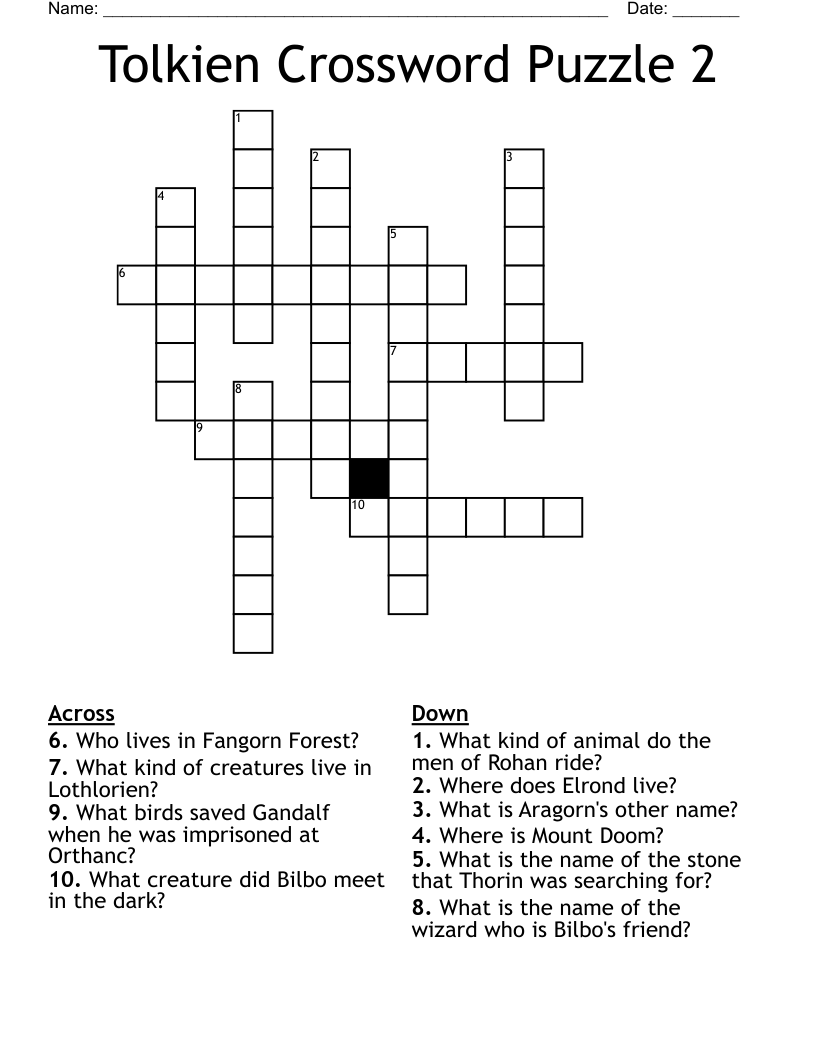 Tolkien Crossword Puzzle 2