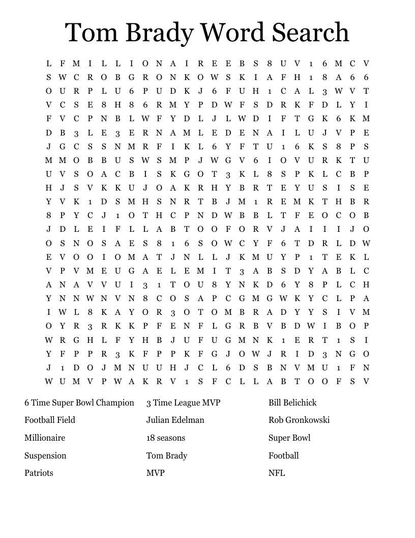 Tom Brady Word Search