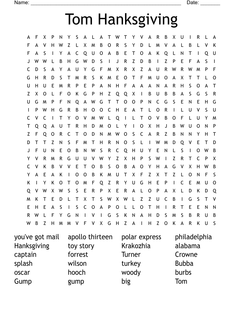 Tom Hanksgiving Word Search