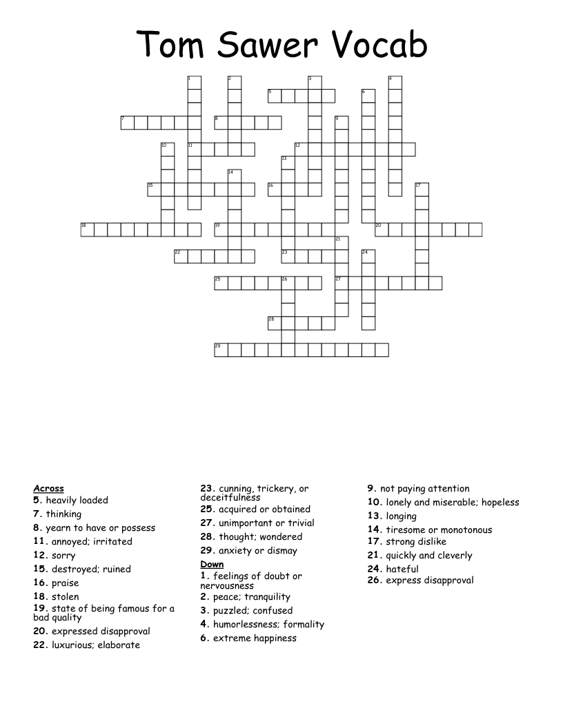 Tom Sawer Vocab Crossword
