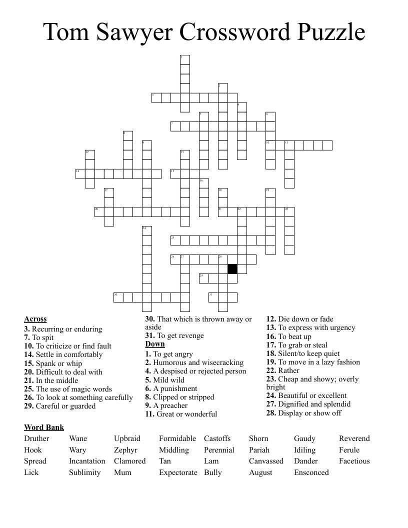 Tom Sawyer Crossword Puzzle