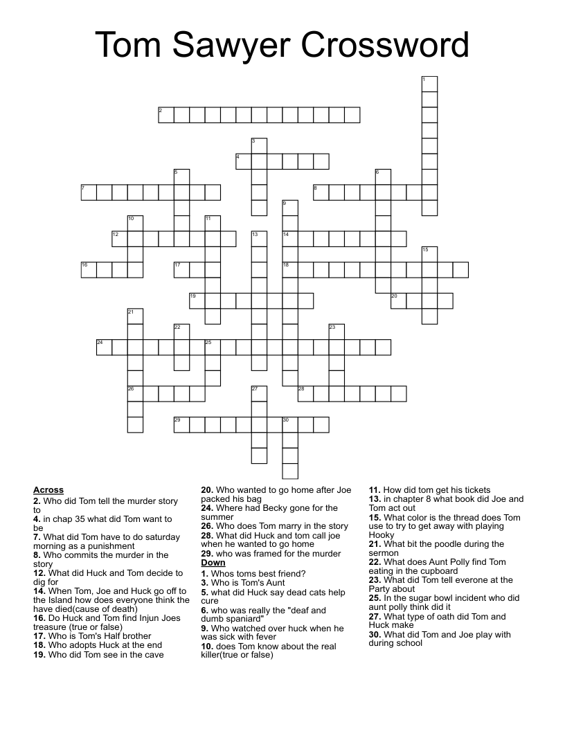 Tom Sawyer Crossword 