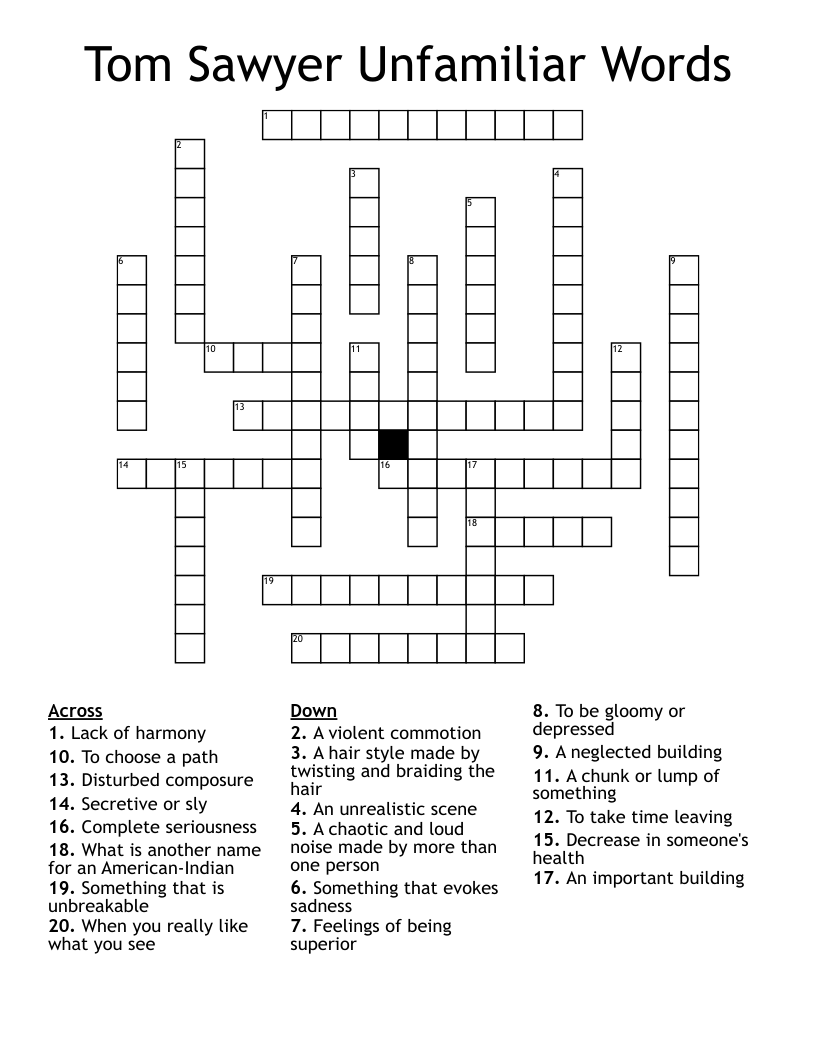 Tom Sawyer Unfamiliar Words Crossword
