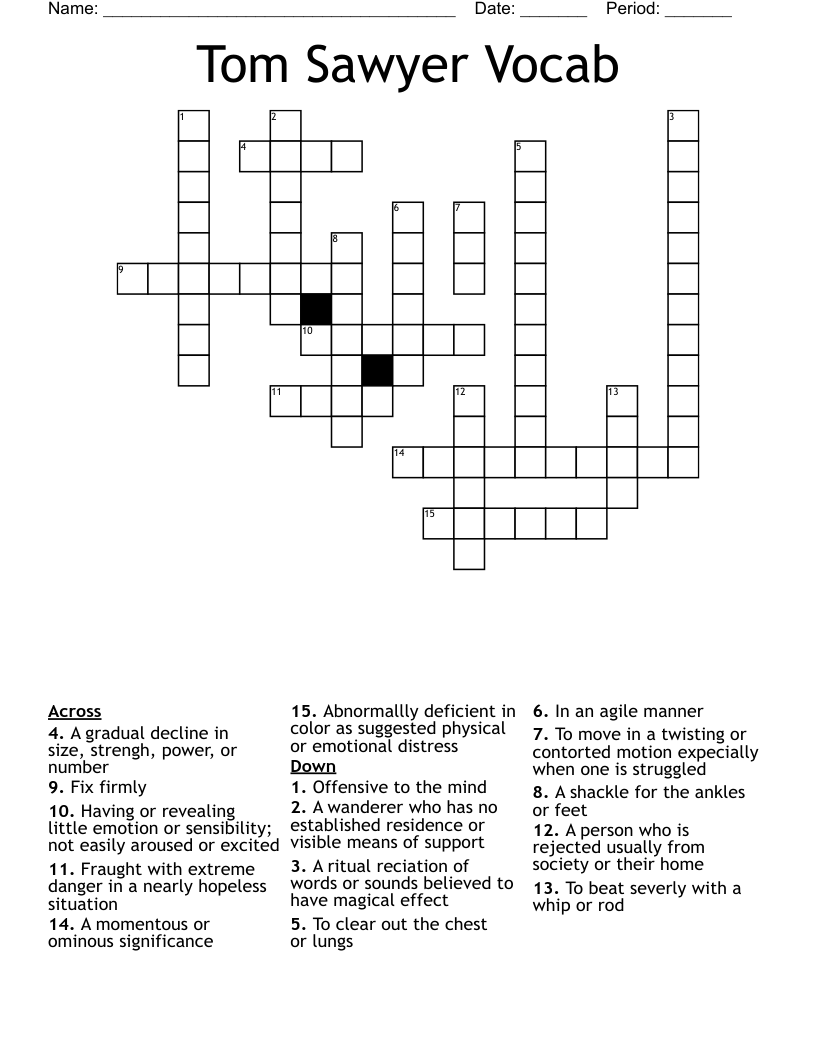 Tom Sawyer Vocab Crossword