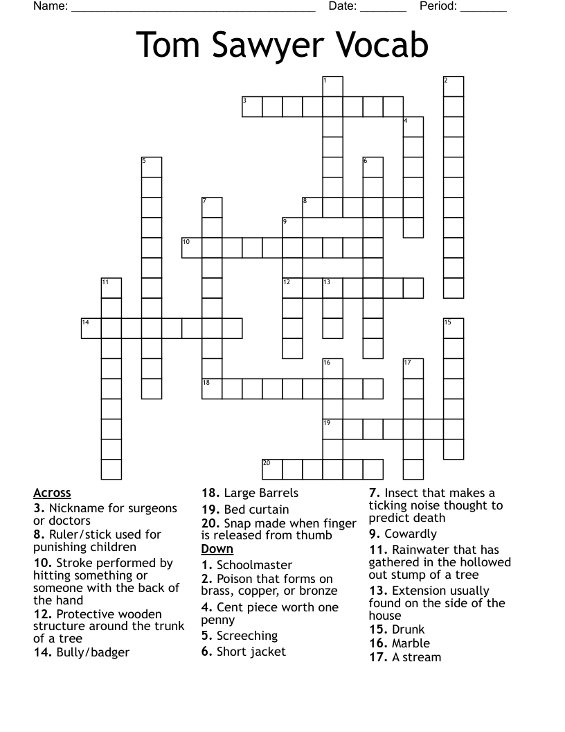 Tom Sawyer Vocab Crossword