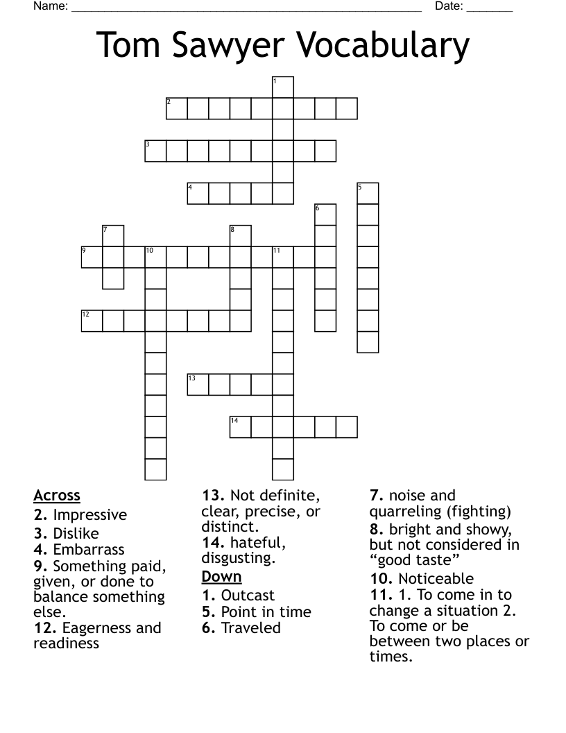 Tom Sawyer Vocabulary Crossword
