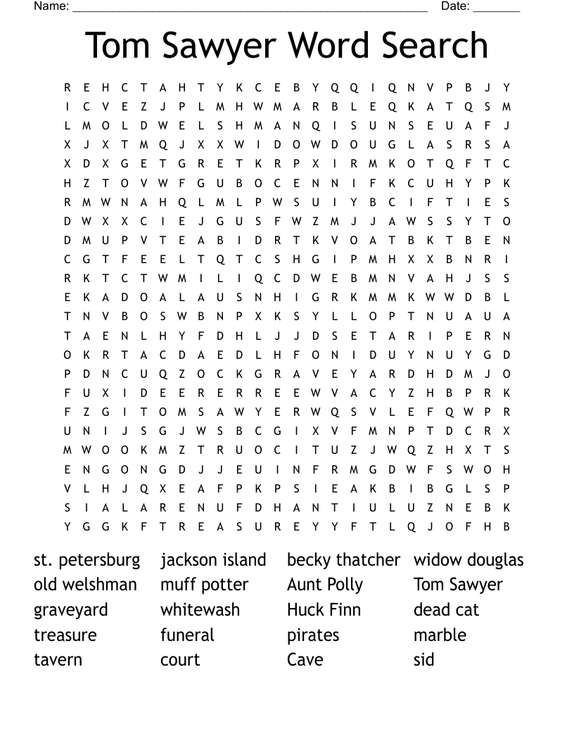 Tom Sawyer Word Search 