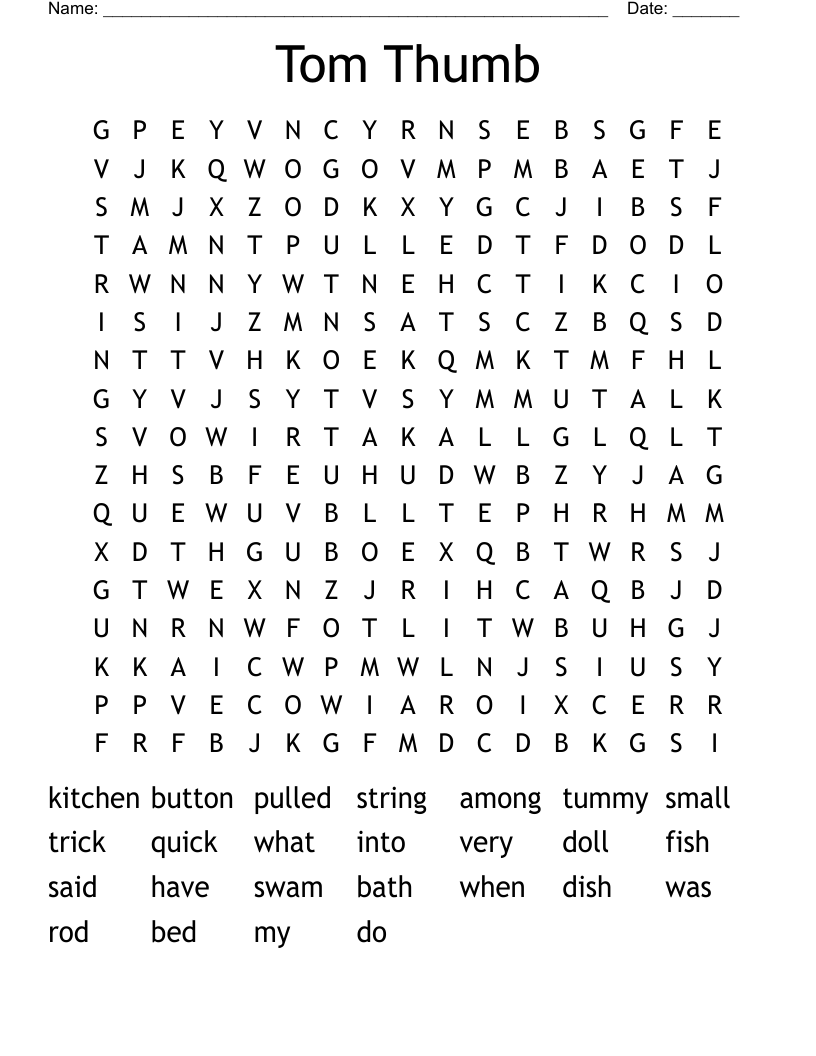 Tom Thumb  Word Search