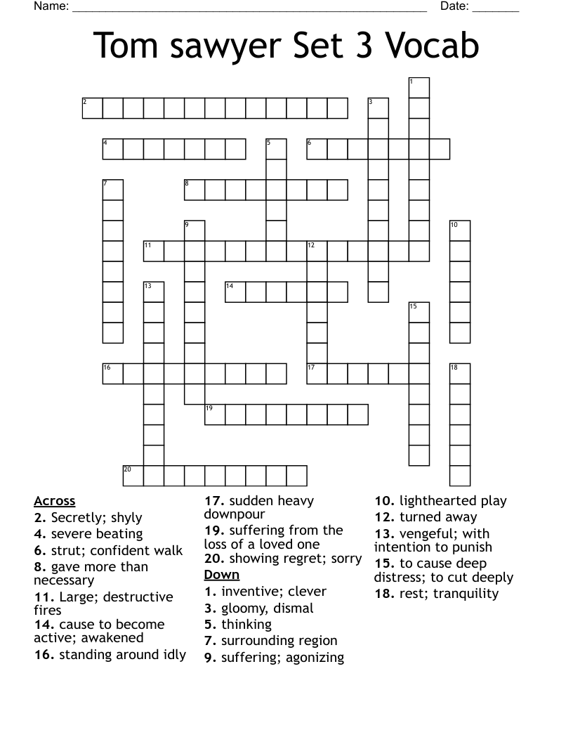 Tom sawyer Set 3 Vocab  Crossword