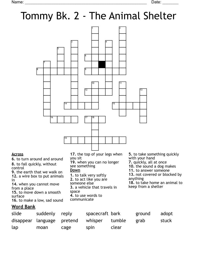 Tommy Bk. 2 - The Animal Shelter Crossword