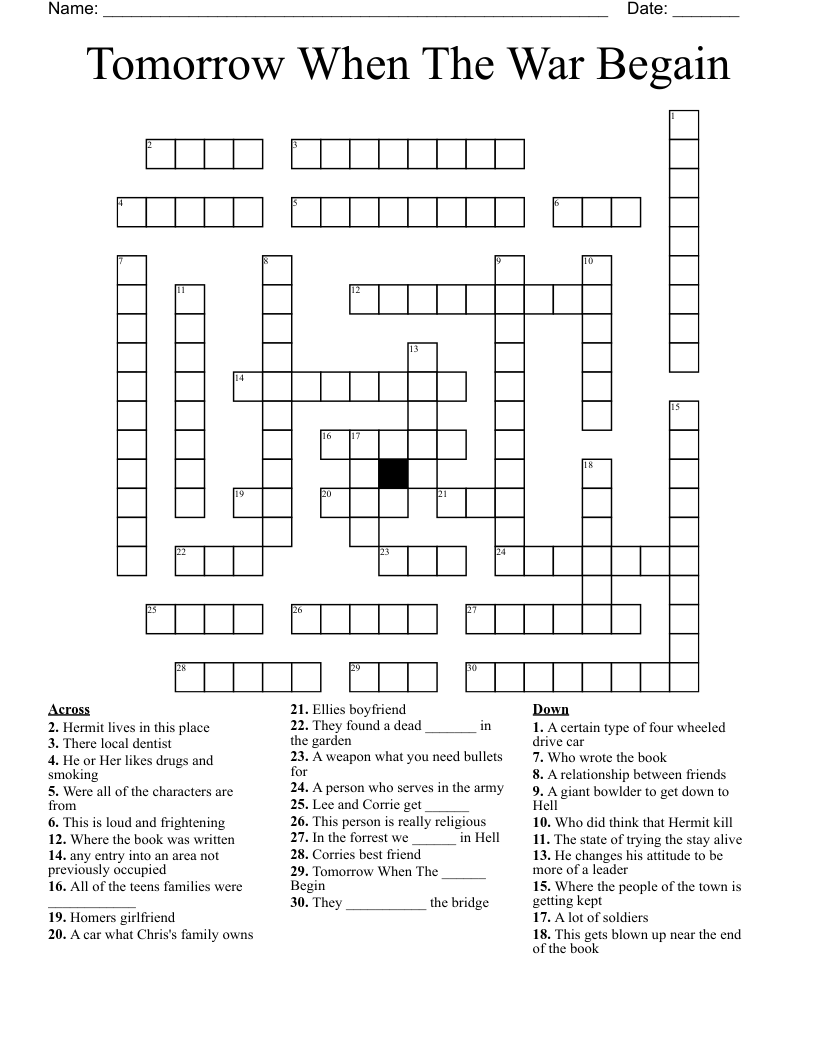 Tomorrow When The War Begain Crossword