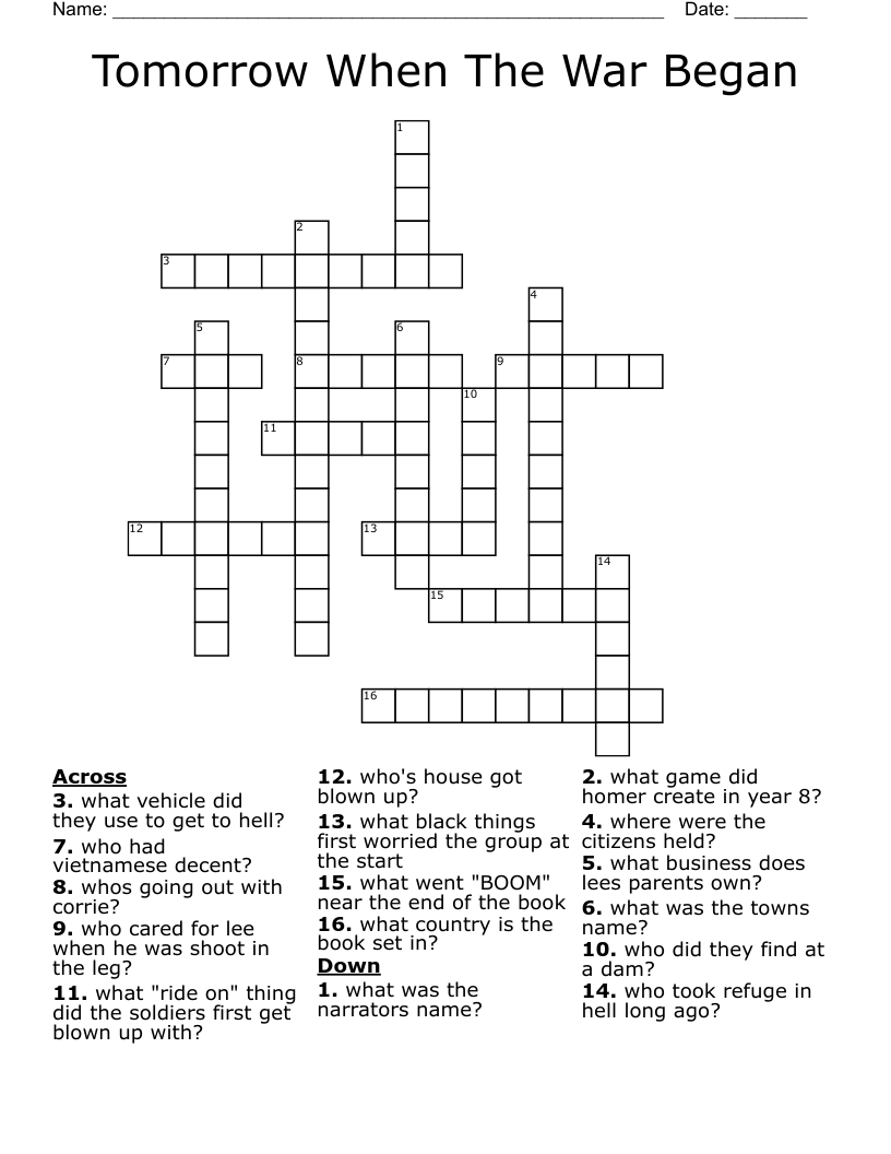 Tomorrow When The War Began Crossword