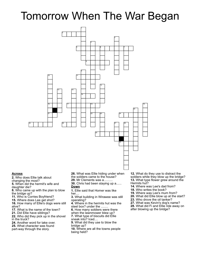 Tomorrow When The War Began Crossword