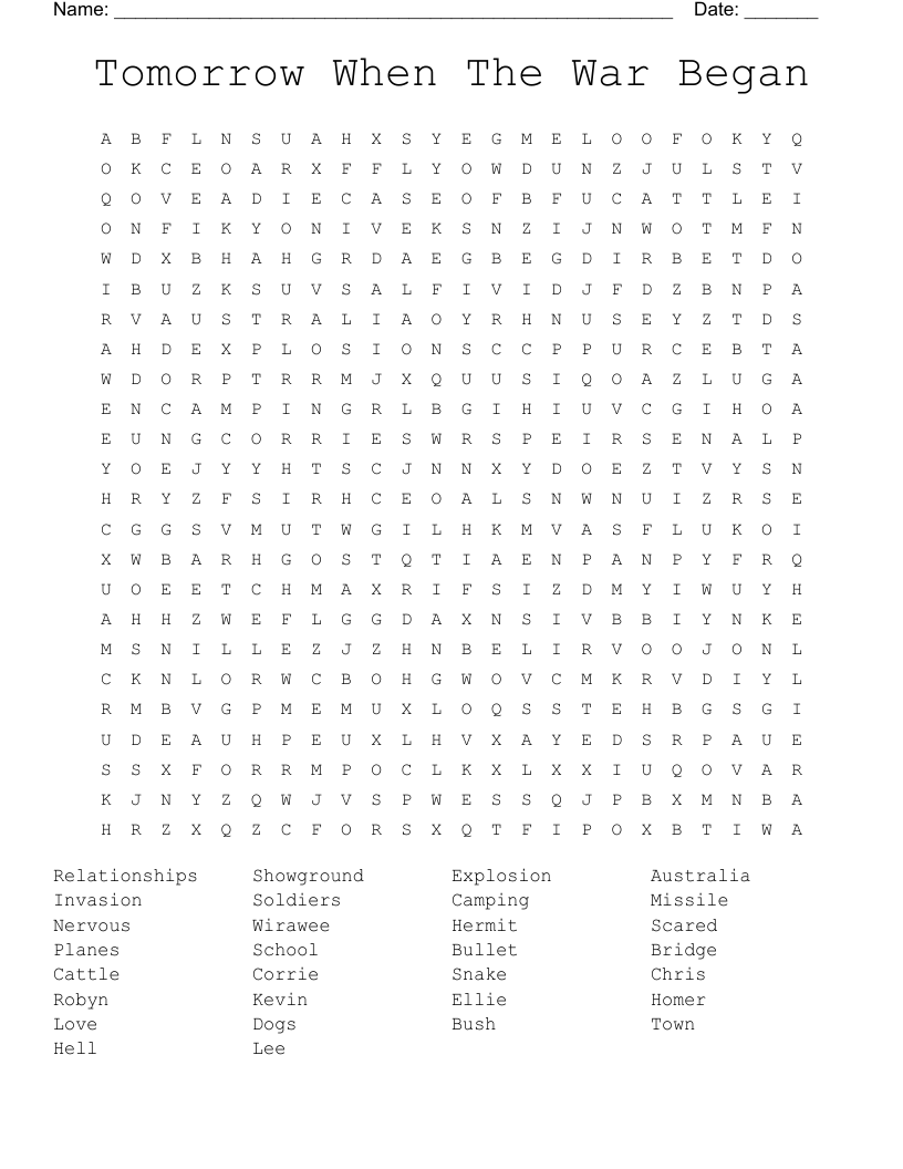 Tomorrow When The War Began Word Search