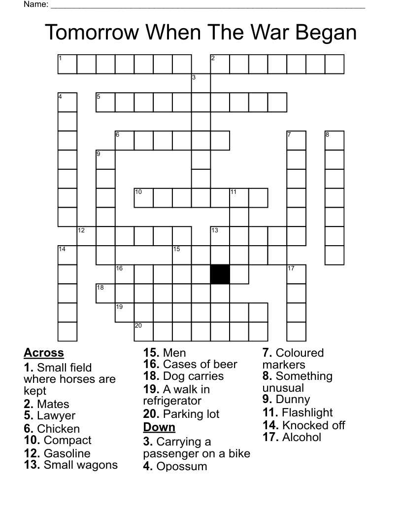 Tomorrow When The War Began  Crossword