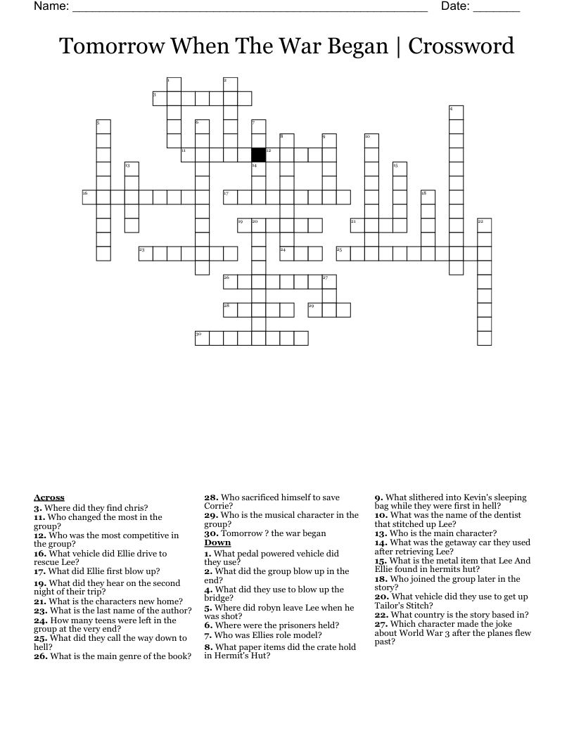Tomorrow When The War Began | Crossword