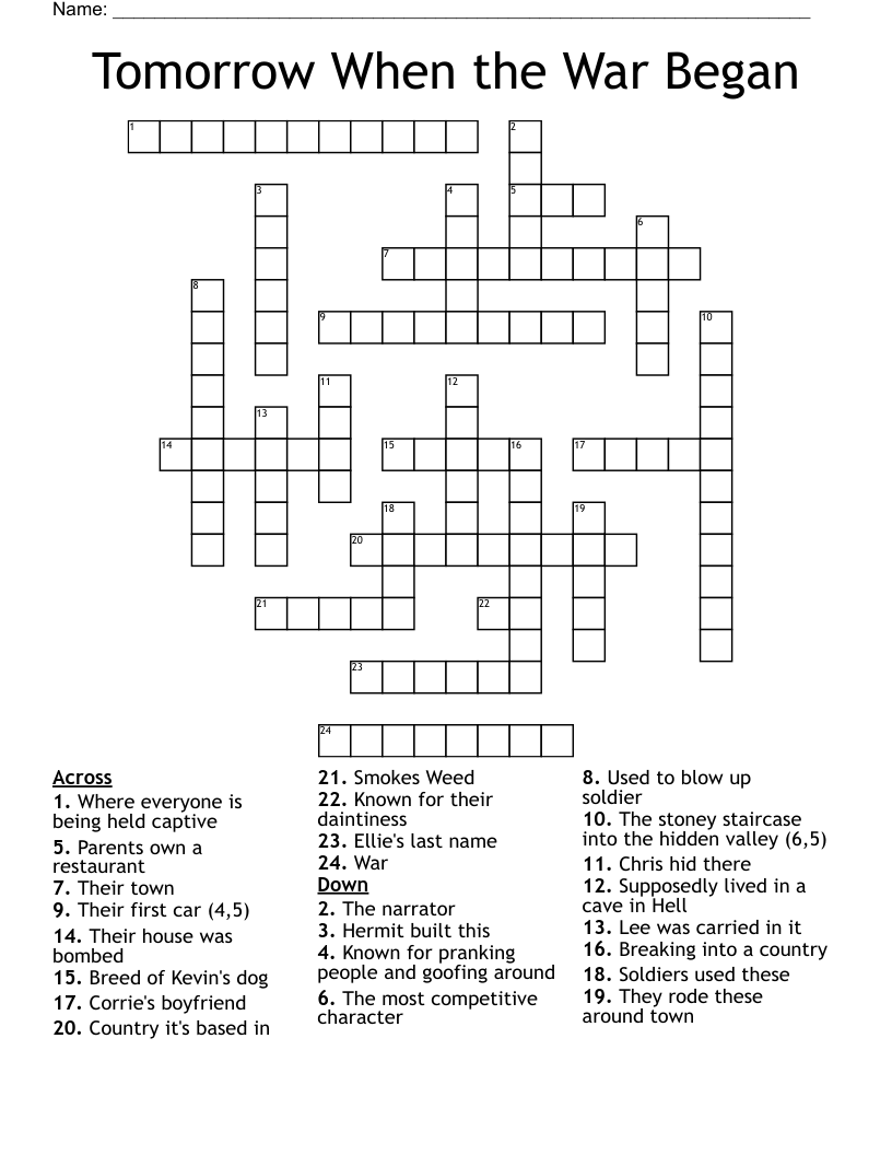 Tomorrow When the War Began Crossword