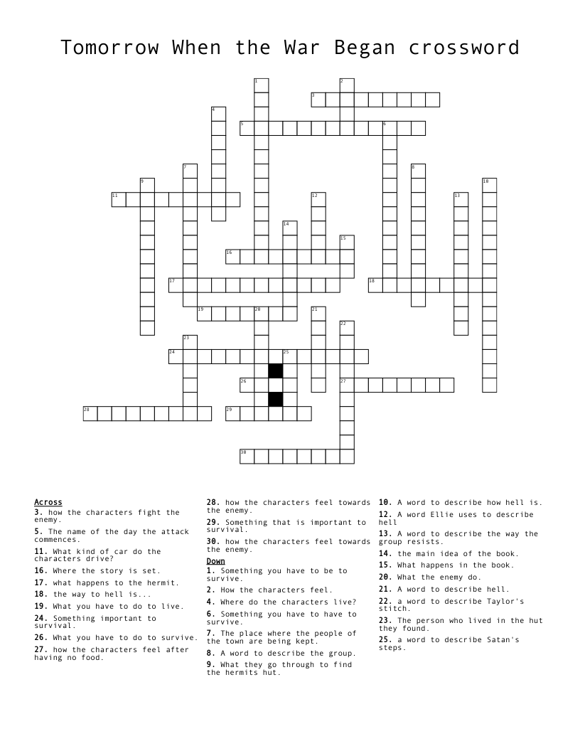 Tomorrow When the War Began crossword