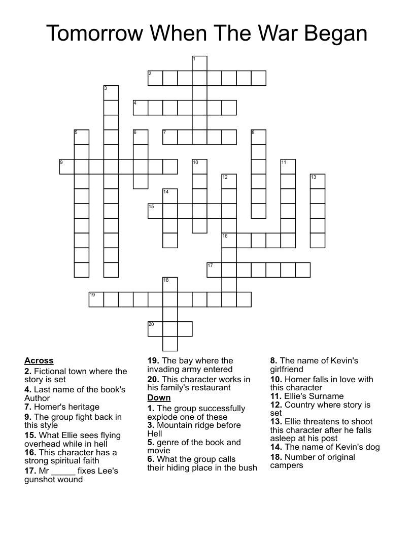 Tomorrow  When The War Began Crossword
