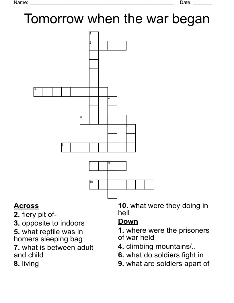 Tomorrow when the war began Crossword