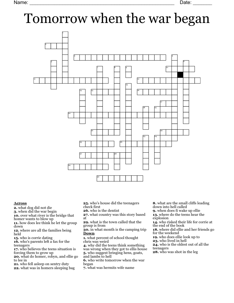 Tomorrow when the war began Crossword