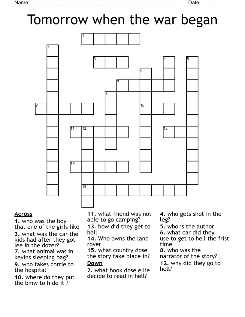 Tomorrow when the war began  Crossword